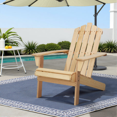 Gardeon Adirondack Outdoor Chairs Wooden Beach Chair Patio Furniture Garden Natural Chez Guru