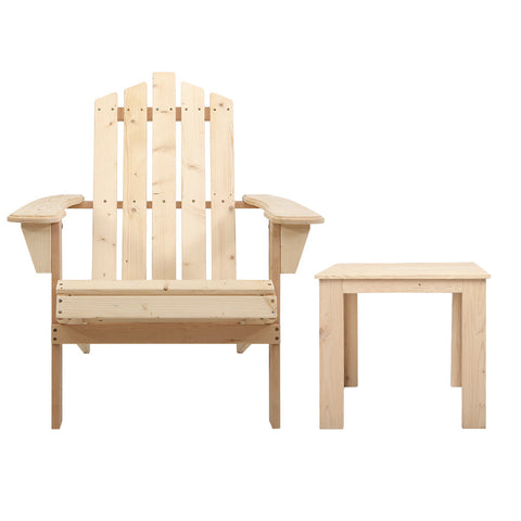 Gardeon 3PC Adirondack Outdoor Table and Chairs Wooden Beach Chair Natural Chez Guru
