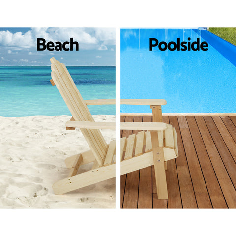 Gardeon 3PC Adirondack Outdoor Table and Chairs Wooden Beach Chair Natural Chez Guru