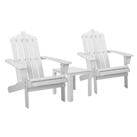 Gardeon 3PC Adirondack Outdoor Table and Chairs Wooden Beach Chair White Chez Guru