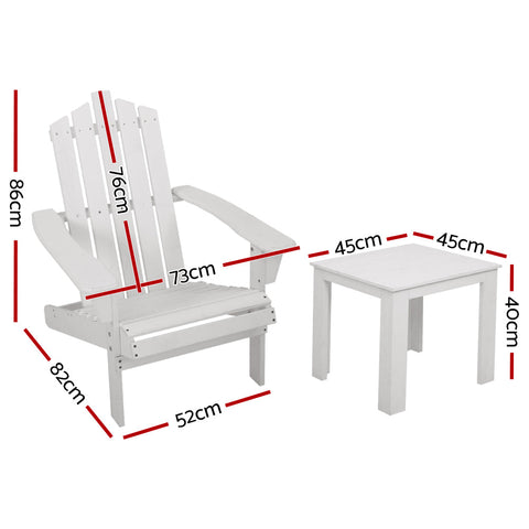 Gardeon 3PC Adirondack Outdoor Table and Chairs Wooden Beach Chair White Chez Guru