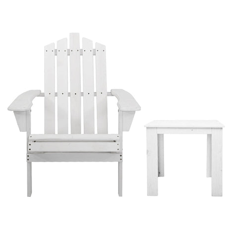 Gardeon 3PC Adirondack Outdoor Table and Chairs Wooden Beach Chair White Chez Guru