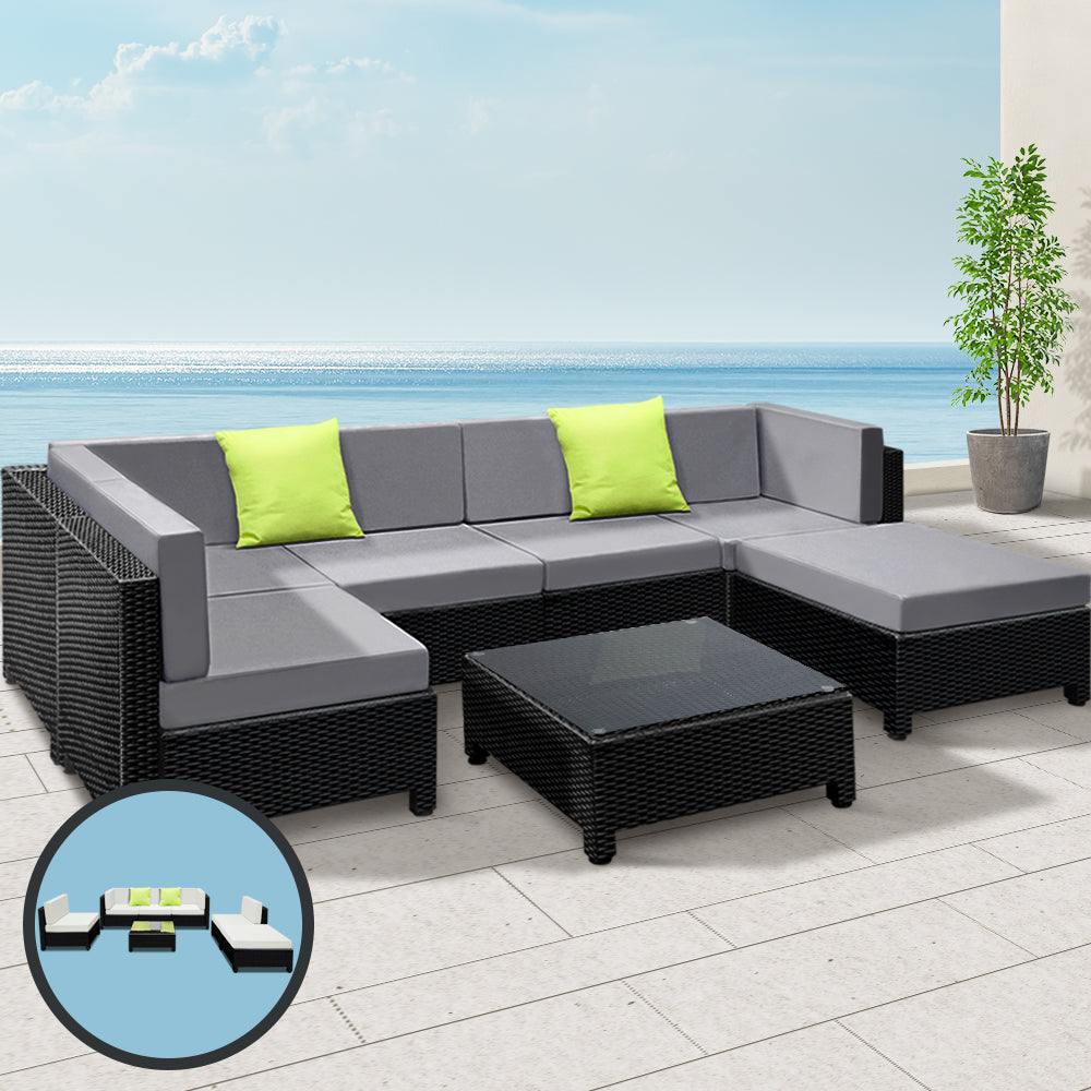 Gardeon 7-Piece Outdoor Sofa Set Wicker Couch Lounge Setting Seat Cover Chez Guru