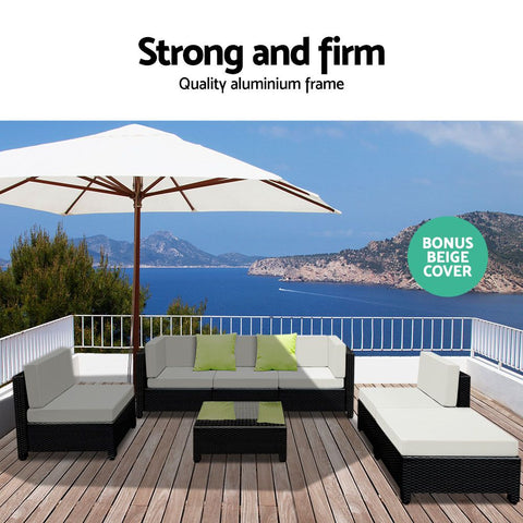 Gardeon 7-Piece Outdoor Sofa Set Wicker Couch Lounge Setting Seat Cover Chez Guru