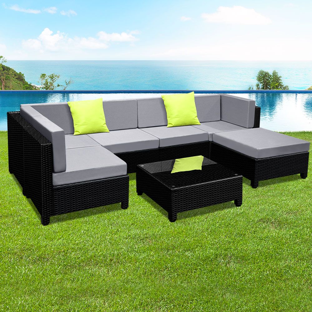 Gardeon 7-Piece Outdoor Sofa Set Wicker Couch Lounge Setting Seat Cover Chez Guru