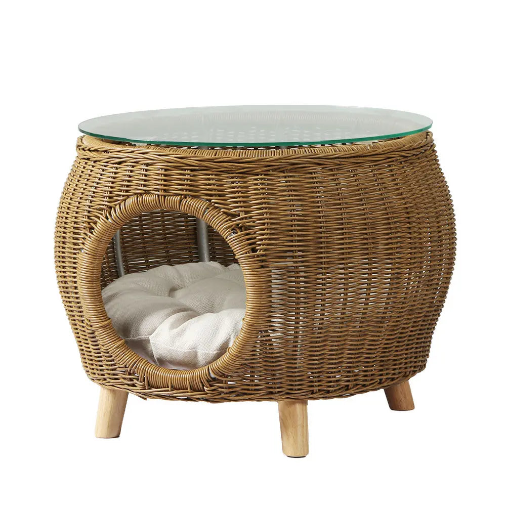 Gardeon Coffee Side Table Wicker Aluminium Desk Pet Bed Storage Outdoor Furniture - Chez Guru