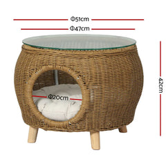 Gardeon Coffee Side Table Wicker Aluminium Desk Pet Bed Storage Outdoor Furniture - Chez Guru