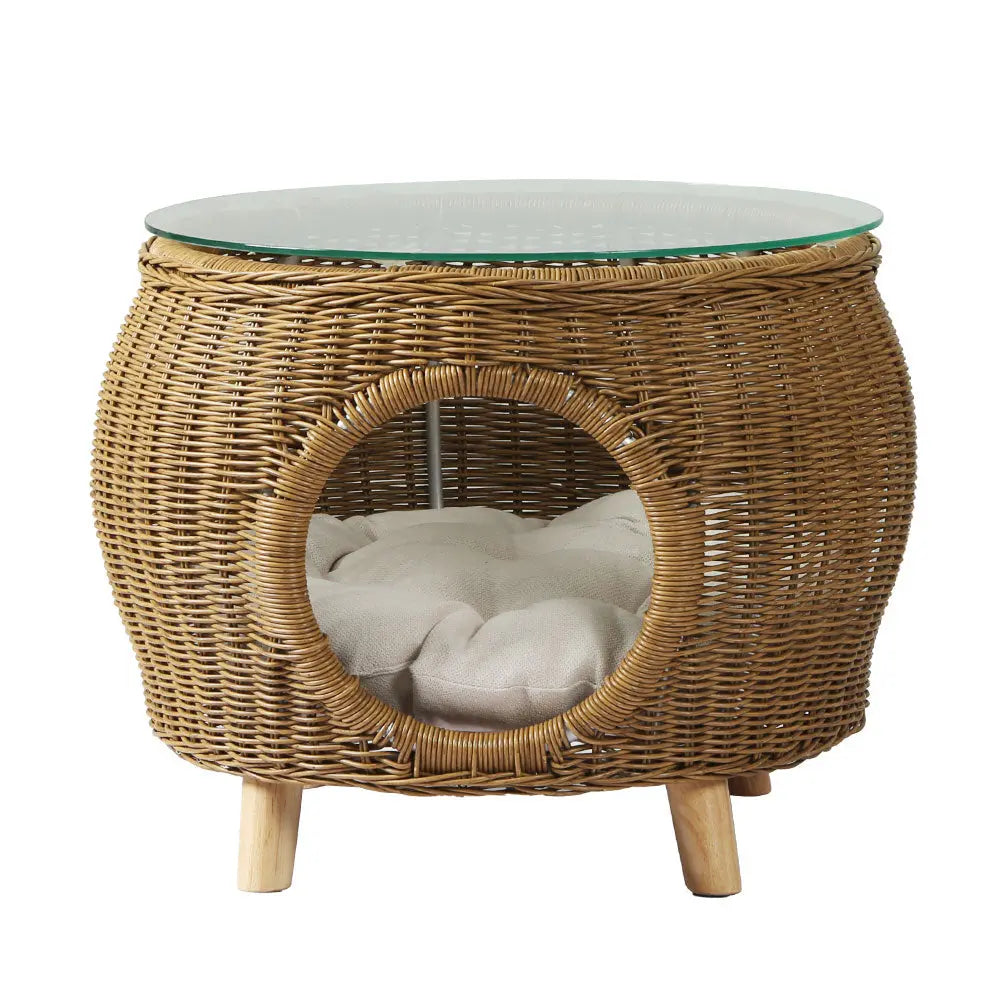 Gardeon Coffee Side Table Wicker Aluminium Desk Pet Bed Storage Outdoor Furniture - Chez Guru