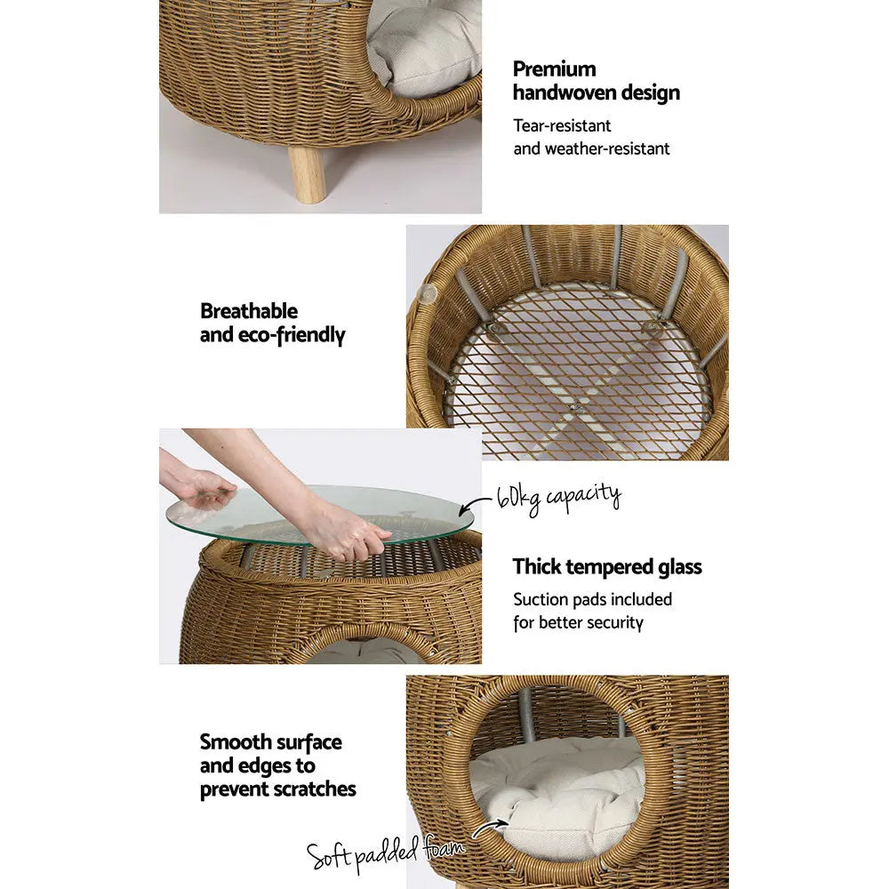 Gardeon Coffee Side Table Wicker Aluminium Desk Pet Bed Storage Outdoor Furniture - Chez Guru