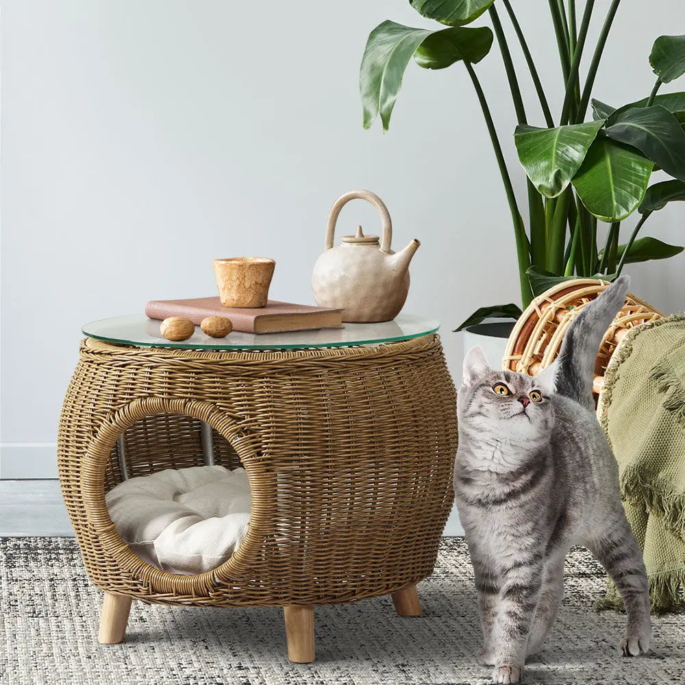 Gardeon Coffee Side Table Wicker Aluminium Desk Pet Bed Storage Outdoor Furniture - Chez Guru