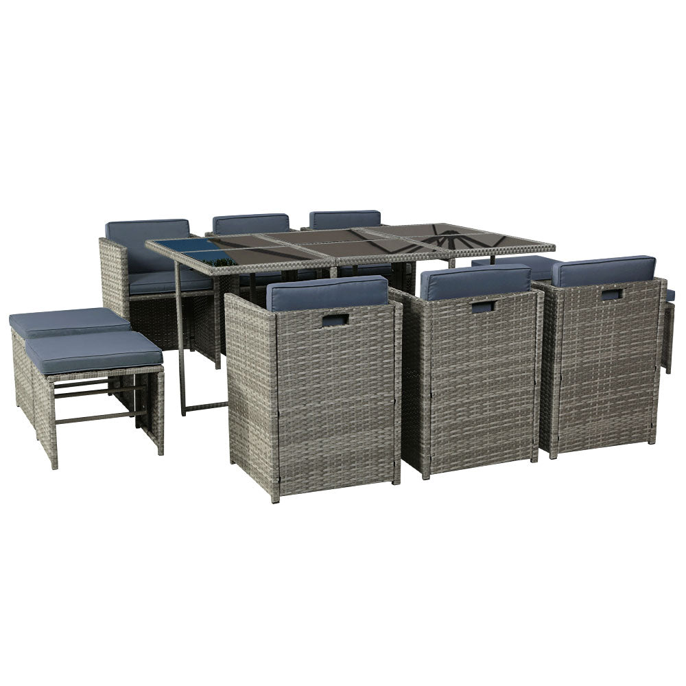 Gardeon Outdoor Dining Set 11 Piece Wicker Table Chairs Setting Grey Chez Guru