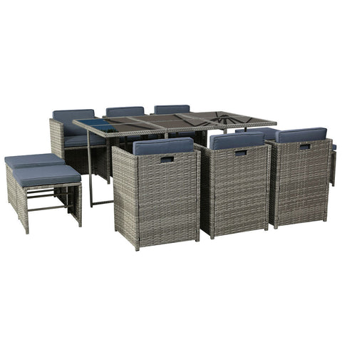 Gardeon Outdoor Dining Set 11 Piece Wicker Table Chairs Setting Grey Chez Guru