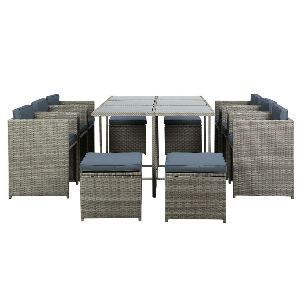 Gardeon Outdoor Dining Set 11 Piece Wicker Table Chairs Setting Grey Chez Guru