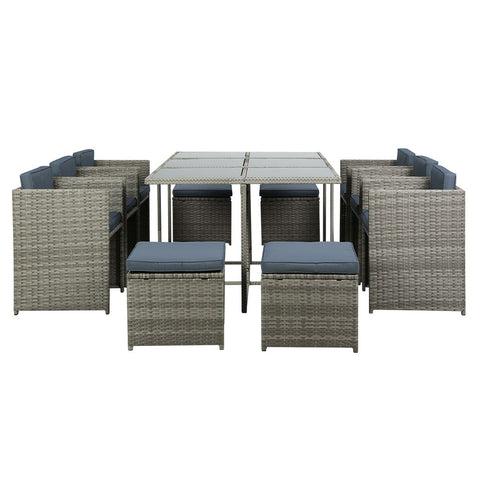 Gardeon Outdoor Dining Set 11 Piece Wicker Table Chairs Setting Grey Chez Guru