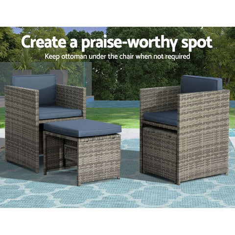 Gardeon Outdoor Dining Set 11 Piece Wicker Table Chairs Setting Grey Chez Guru