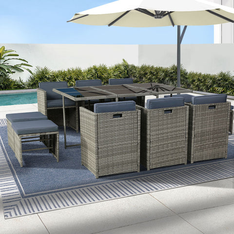 Gardeon Outdoor Dining Set 11 Piece Wicker Table Chairs Setting Grey Chez Guru