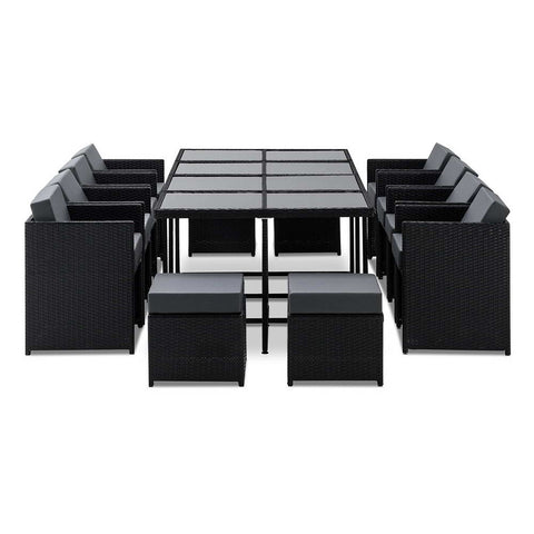Gardeon Outdoor Dining Set 13 Piece Wicker Table Chairs Setting Black
