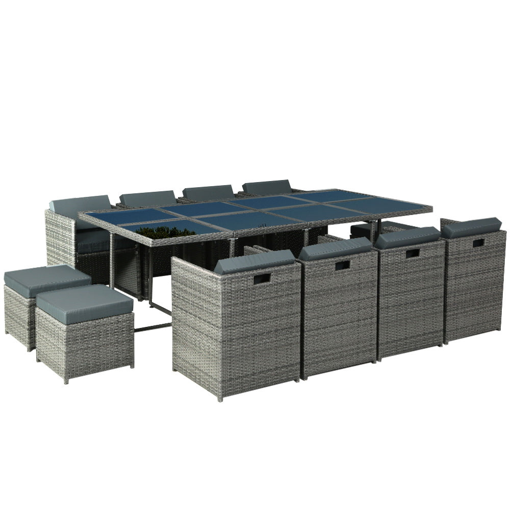 Gardeon Outdoor Dining Set 13 Piece Wicker Table Chairs Setting Grey Chez Guru