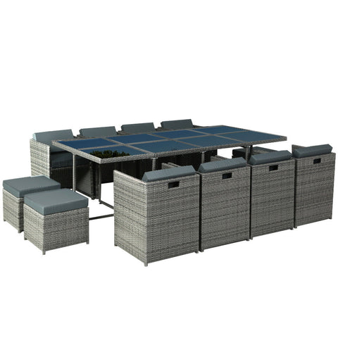 Gardeon Outdoor Dining Set 13 Piece Wicker Table Chairs Setting Grey Chez Guru