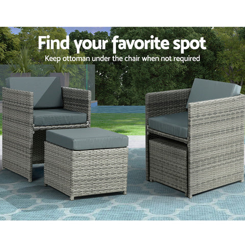 Gardeon Outdoor Dining Set 13 Piece Wicker Table Chairs Setting Grey Chez Guru