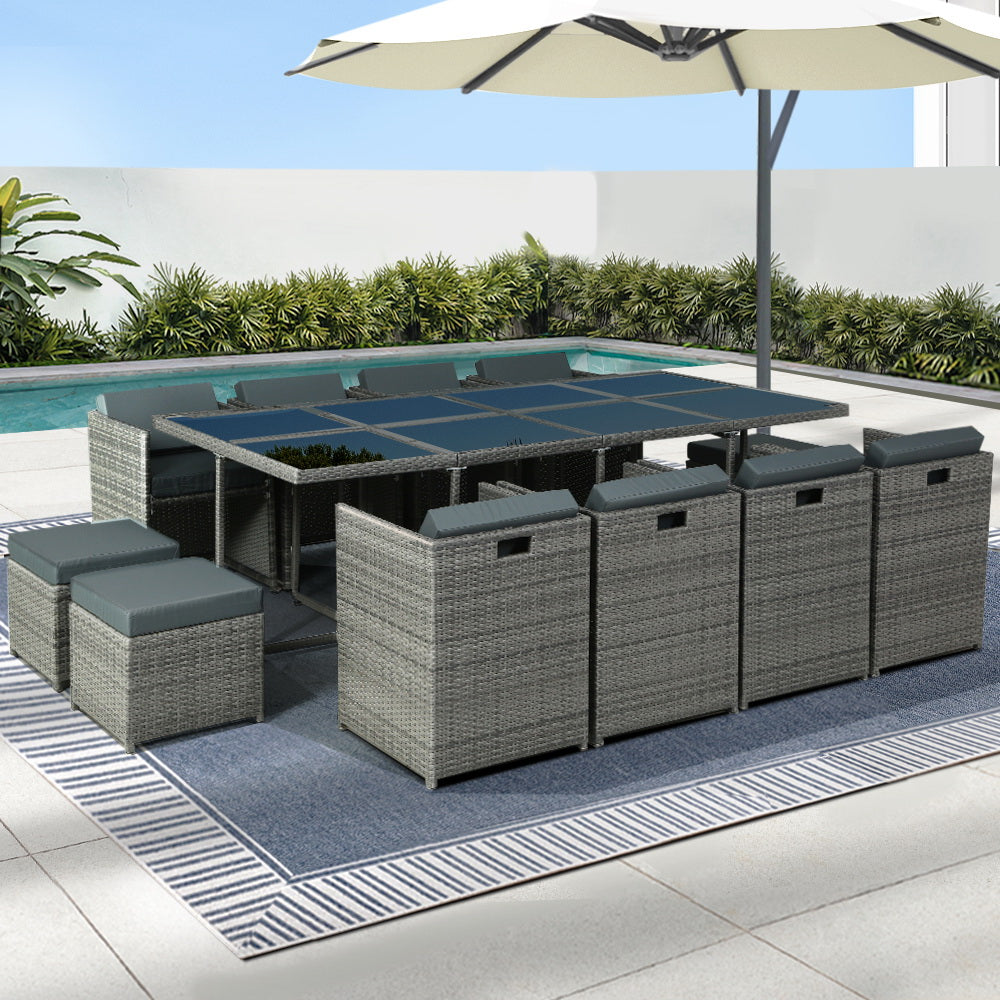 Gardeon Outdoor Dining Set 13 Piece Wicker Table Chairs Setting Grey Chez Guru