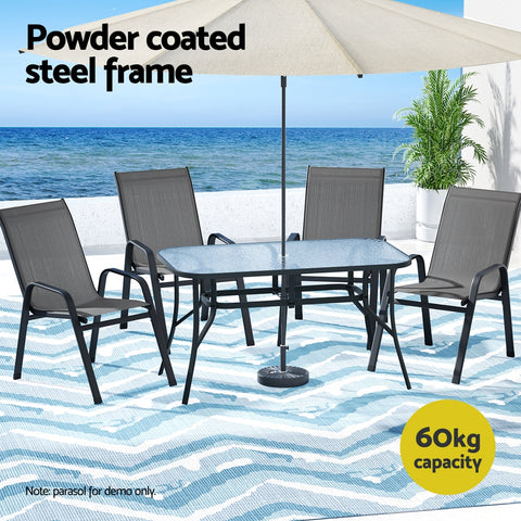 Gardeon 5PC Outdoor Dining Set Table and Chairs Patio Furniture Bistro Set Garden Grey