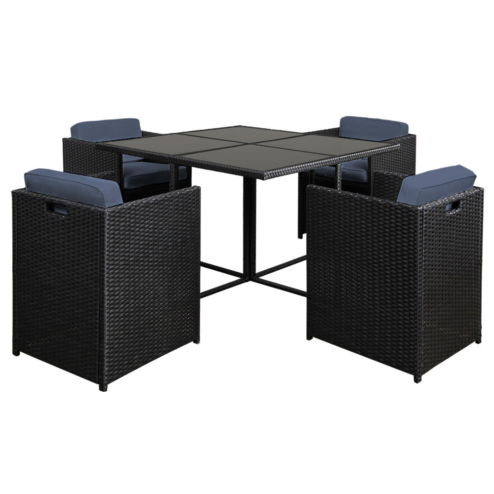 Gardeon Outdoor Dining Set 5 Piece Wicker Table Chairs Setting Black Chez Guru