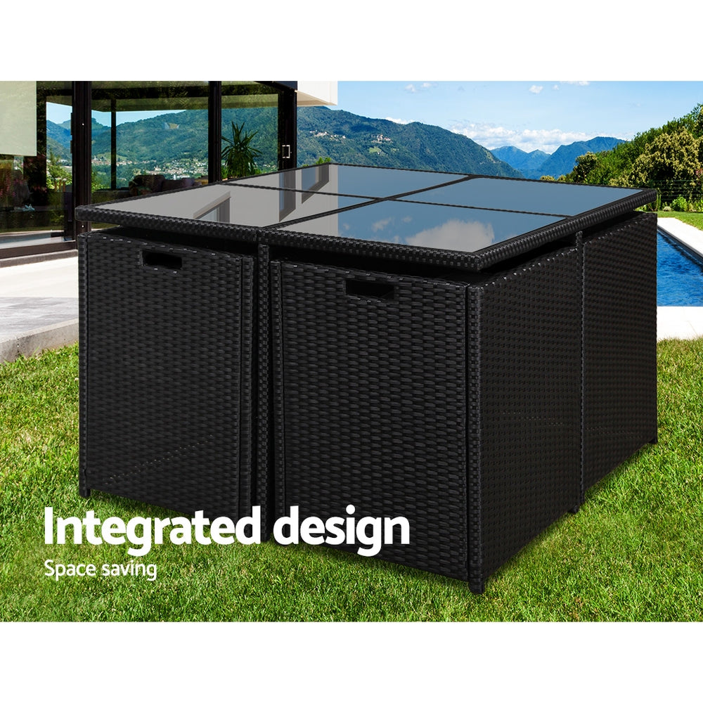 Gardeon Outdoor Dining Set 5 Piece Wicker Table Chairs Setting Black Chez Guru