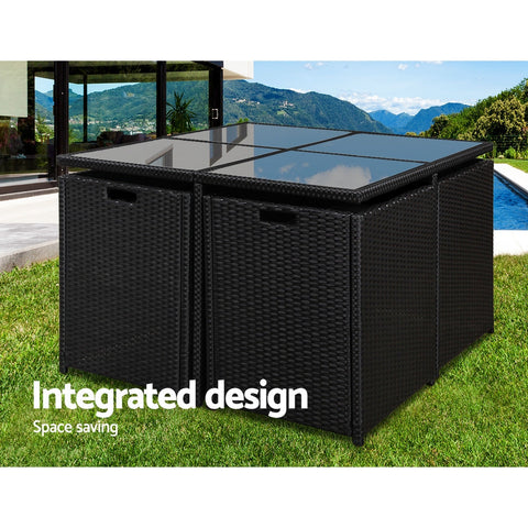 Gardeon Outdoor Dining Set 5 Piece Wicker Table Chairs Setting Black Chez Guru