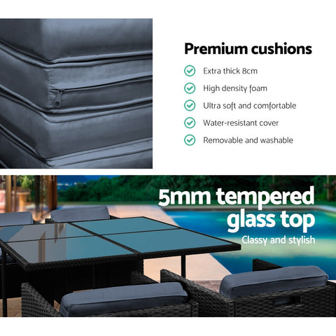Gardeon Outdoor Dining Set 5 Piece Wicker Table Chairs Setting Black Chez Guru