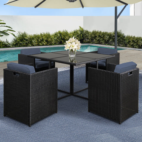 Gardeon Outdoor Dining Set 5 Piece Wicker Table Chairs Setting Black Chez Guru