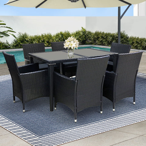 Gardeon Outdoor Dining Set 7 Piece Wicker Lounge Setting Black Chez Guru