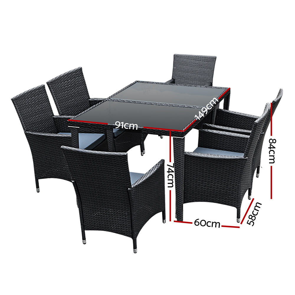 Gardeon Outdoor Dining Set 7 Piece Wicker Lounge Setting Black Chez Guru