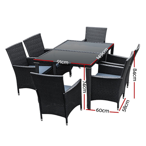 Gardeon Outdoor Dining Set 7 Piece Wicker Lounge Setting Black Chez Guru