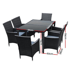 Gardeon Outdoor Dining Set 7 Piece Wicker Lounge Setting Black Chez Guru