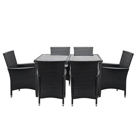 Gardeon Outdoor Dining Set 7 Piece Wicker Lounge Setting Black Chez Guru