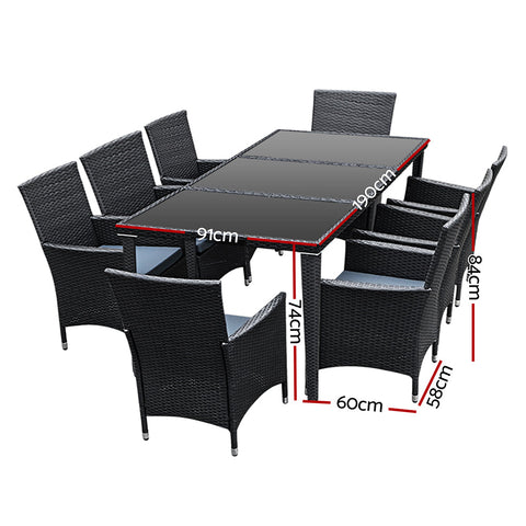 Gardeon Outdoor Dining Set 9 Piece Wicker Lounge Setting Black Chez Guru