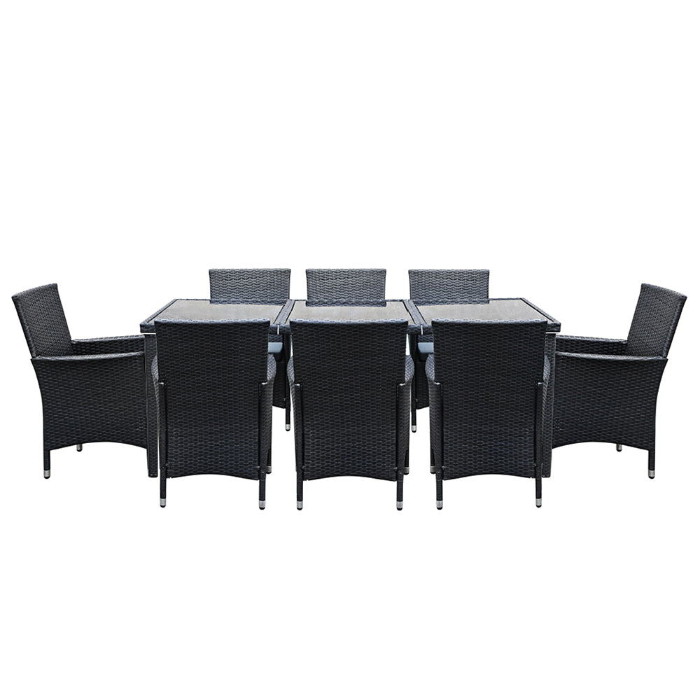 Gardeon Outdoor Dining Set 9 Piece Wicker Lounge Setting Black Chez Guru