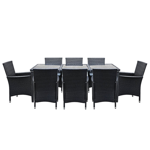 Gardeon Outdoor Dining Set 9 Piece Wicker Lounge Setting Black Chez Guru