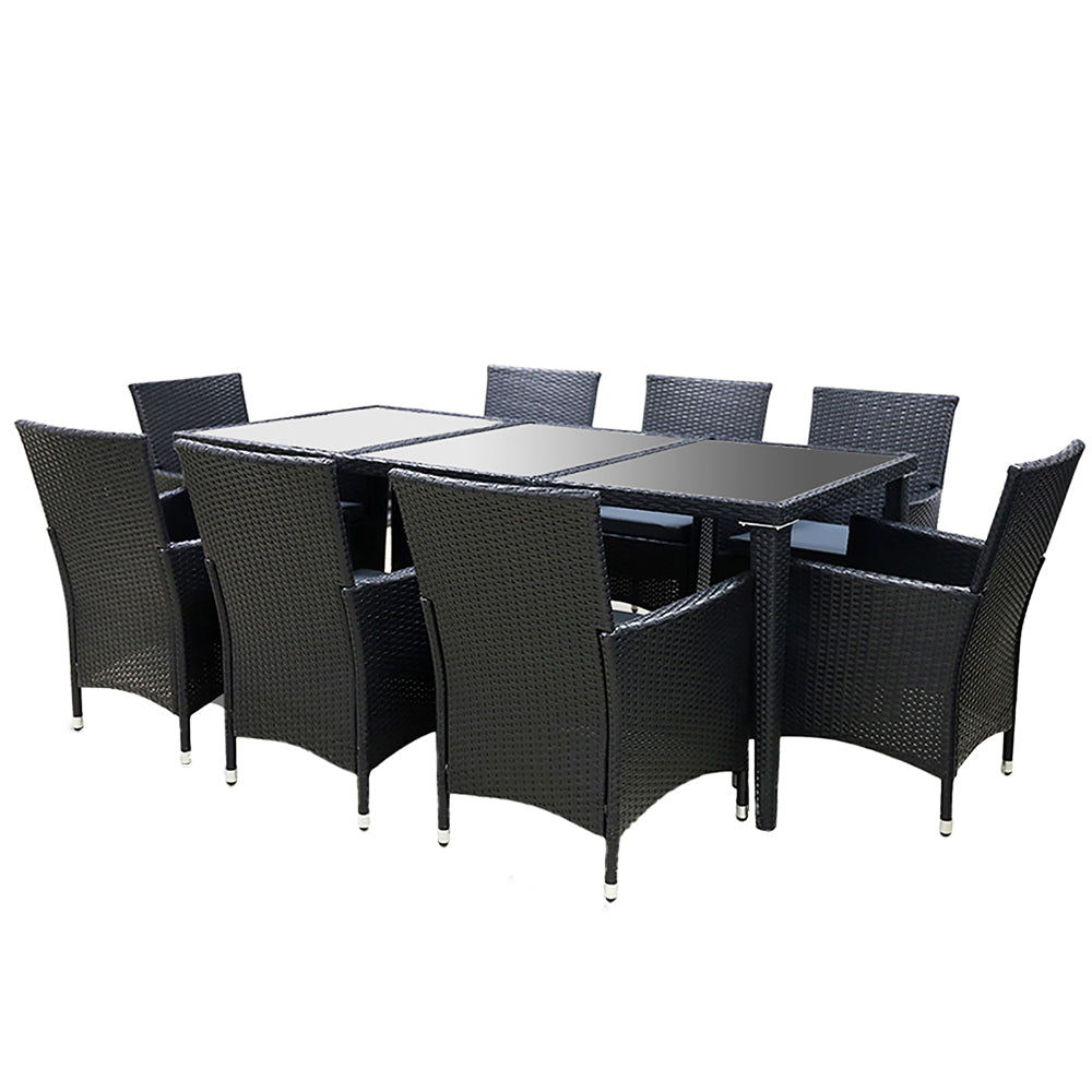 Gardeon Outdoor Dining Set 9 Piece Wicker Lounge Setting Black Chez Guru
