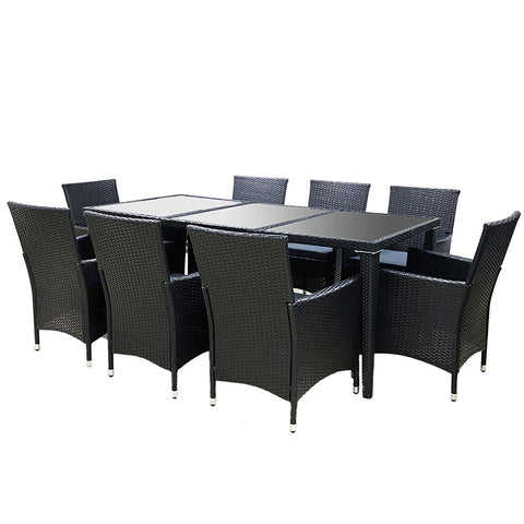 Gardeon Outdoor Dining Set 9 Piece Wicker Lounge Setting Black Chez Guru