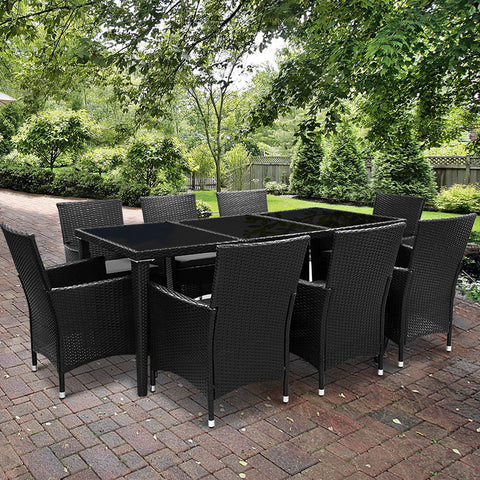 Gardeon Outdoor Dining Set 9 Piece Wicker Lounge Setting Black Chez Guru