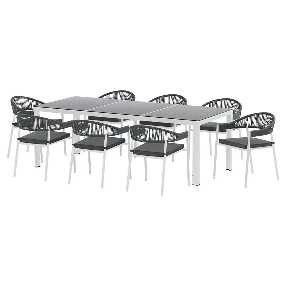 Gardeon Outdoor Dining Set 9 Piece Steel Table Chairs Setting White Chez Guru