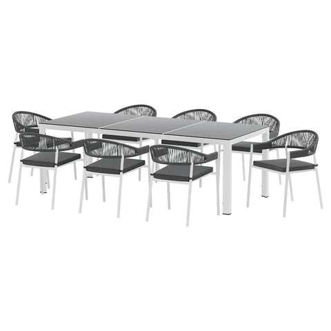 Gardeon Outdoor Dining Set 9 Piece Steel Table Chairs Setting White Chez Guru