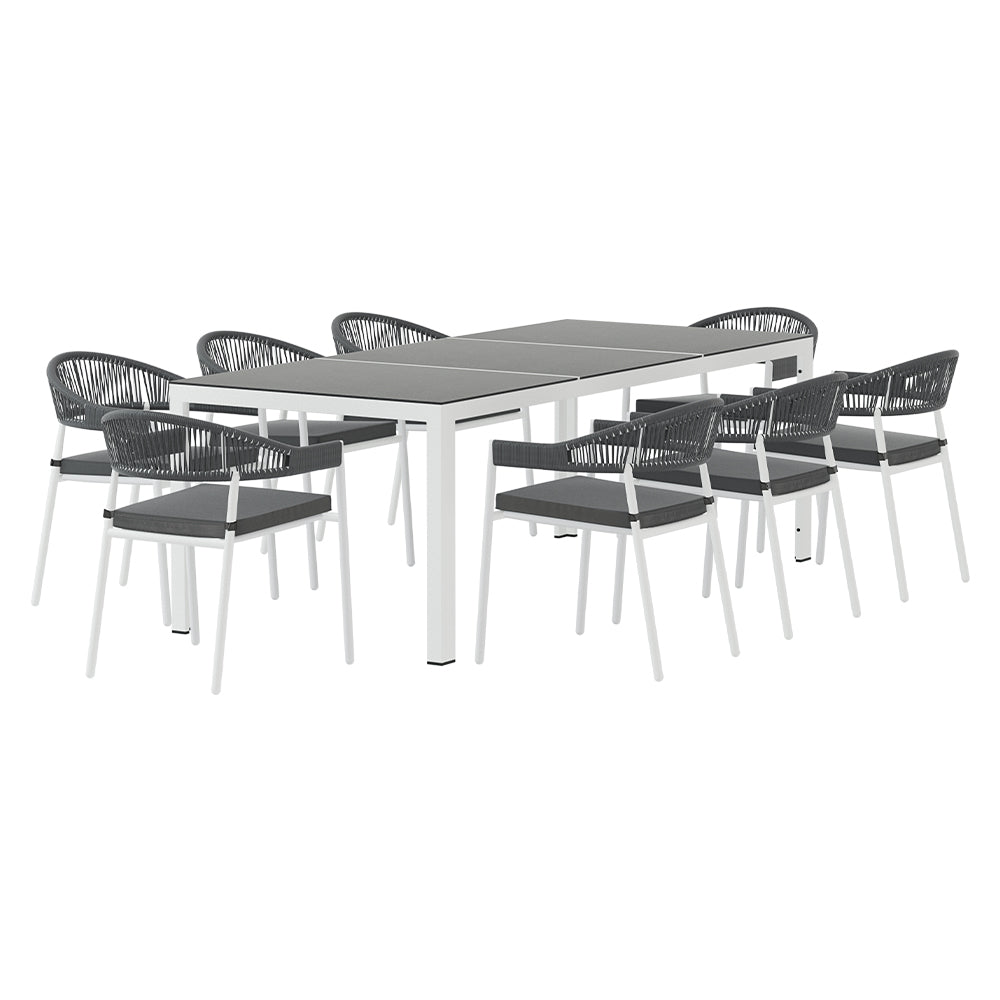 Gardeon Outdoor Dining Set 9 Piece Steel Table Chairs Setting White Chez Guru