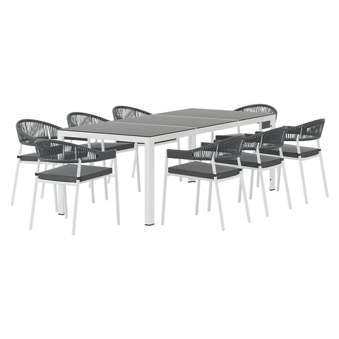Gardeon Outdoor Dining Set 9 Piece Steel Table Chairs Setting White Chez Guru
