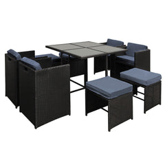 Gardeon Outdoor Dining Set 9 Piece Wicker Table Chairs Setting Black Chez Guru
