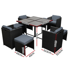 Gardeon Outdoor Dining Set 9 Piece Wicker Table Chairs Setting Black Chez Guru