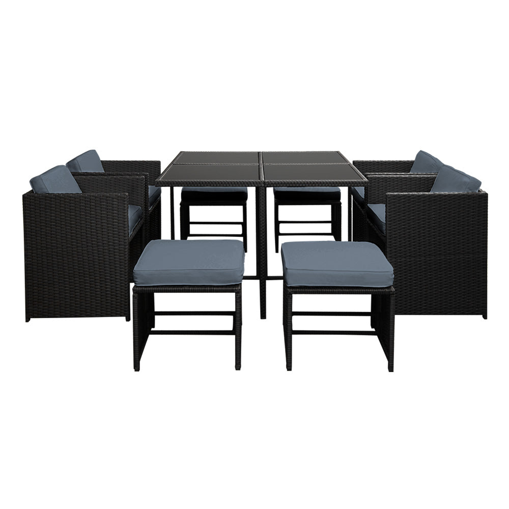 Gardeon Outdoor Dining Set 9 Piece Wicker Table Chairs Setting Black Chez Guru