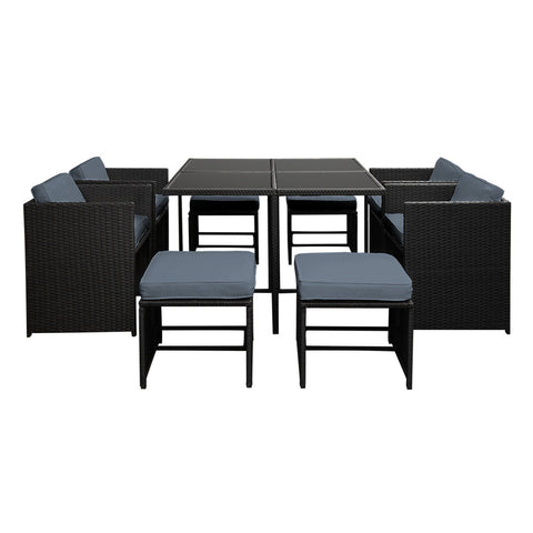Gardeon Outdoor Dining Set 9 Piece Wicker Table Chairs Setting Black Chez Guru